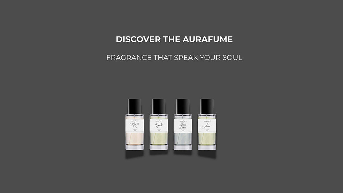 Discover Aurafume fragrances – elegant perfume bottles on a dark background with the tagline "Fragrance That Speak Your Soul".