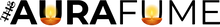 Logo of 'The Aura Fume' with candles on a black background